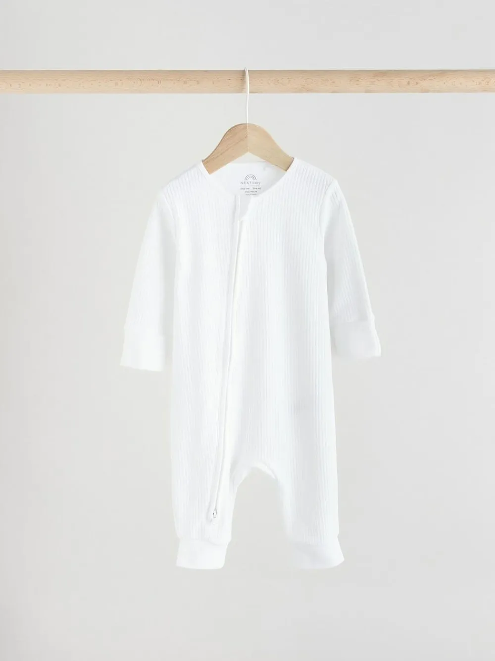 Next White 100% Cotton Two Way Zip Baby Footless Sleepsuits 3 Pack (0mths-2yrs)^BOY Multipacks|Baby Boys