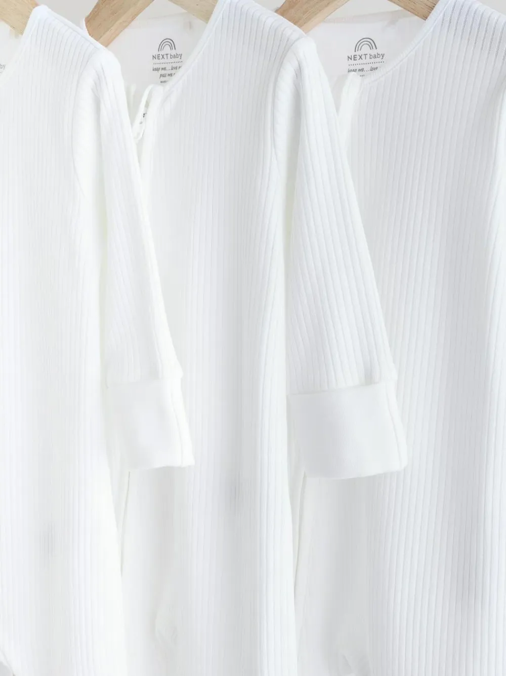 Next White 100% Cotton Two Way Zip Baby Footless Sleepsuits 3 Pack (0mths-2yrs)^BOY Multipacks|Baby Boys