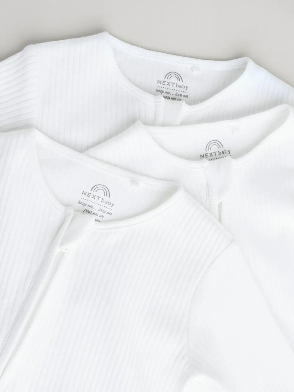 Next White 100% Cotton Two Way Zip Baby Footless Sleepsuits 3 Pack (0mths-2yrs)^BOY Multipacks|Baby Boys