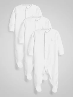 Best Next White 3 Pack 100% Cotton Baby Sleepsuits (0-18mths)
