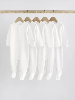 Next White 5 Pack 100% Cotton Baby Sleepsuits (0-18mths)^BOY Unisex|Nightwear