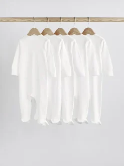 Next White 5 Pack 100% Cotton Baby Sleepsuits (0-18mths)^BOY Unisex|Nightwear