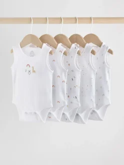 New Next White 5 Pack Baby Vest Bodysuits