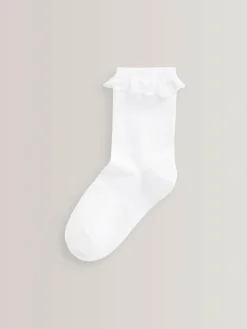 Next White 5 Pack Cotton Rich Cushioned Sole Ruffle Ankle School Socks^ Socks & Tights|Socks & Tights