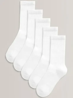 Online Next 5 Pack Cotton Rich Cushioned Footbed Ribbed Socks White