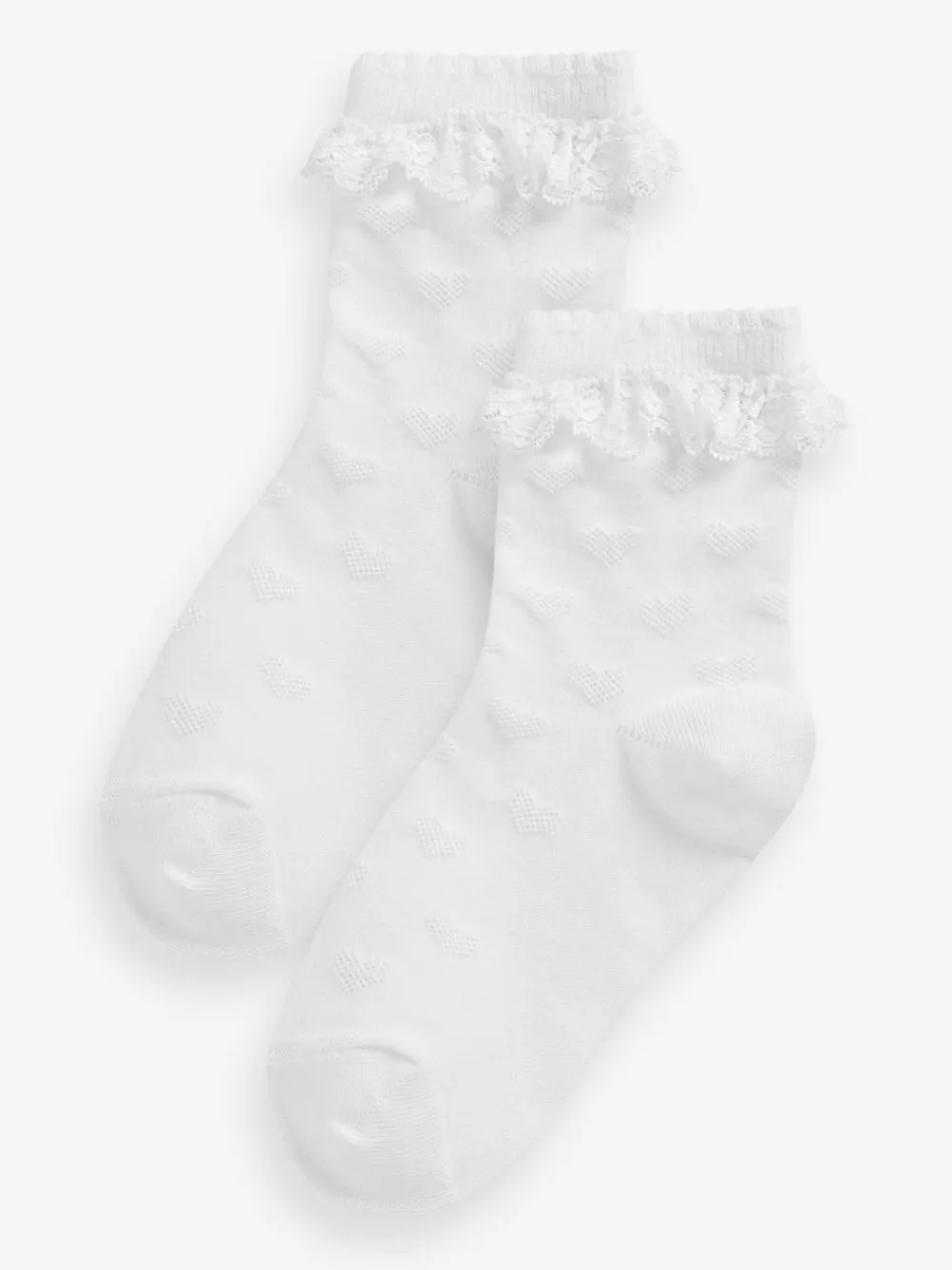 Next White 2 Pack Cotton Rich Heart Ruffle Ankle Socks^ Socks & Tights|Socks & Tights