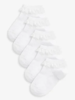 Next White 5 Pack Cotton Rich Ruffle Trainer Socks^ Socks & Tights|Socks & Tights