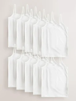 Next White 10 Pack Elastic Strappy Cami Vests (1.5-16yrs)^ Underwear|Vests