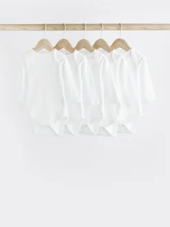 Hot Next White 5 Pack Essential Baby Long Sleeve Bodysuits