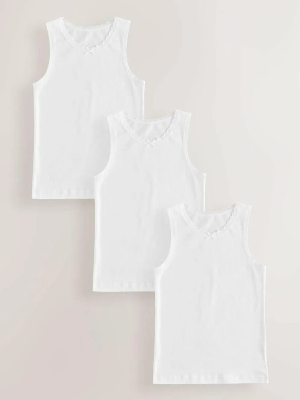Next White 3 Pack Lace Trim Vest (1.5-16yrs)^ Tops|Nightwear