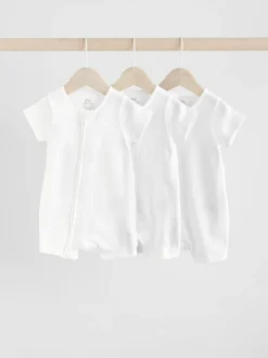 Sale Next White 3 Pack Two Way Zip Baby 100% Cotton Rompers (0mths-3yrs)