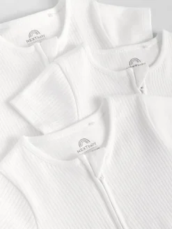 Sale Next White 3 Pack Two Way Zip Baby 100% Cotton Rompers (0mths-3yrs)