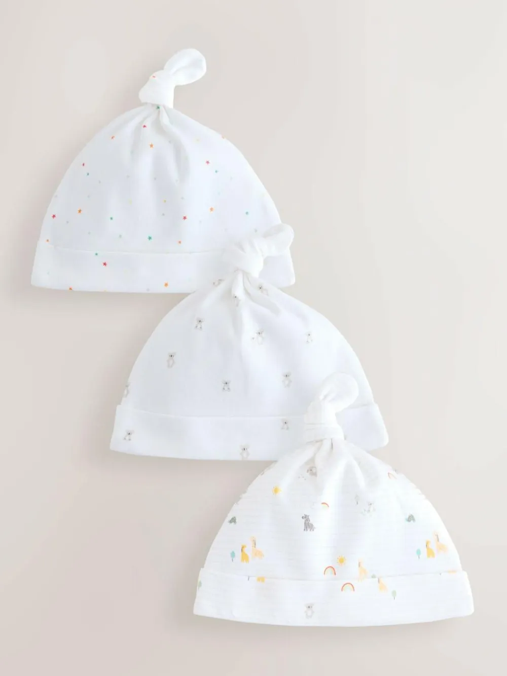 Hot Next White Baby Tie Top Hats 3 Pack (0-12mths)