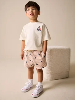 Online Next Short Sleeve T-Shirt and Shorts Set (3mths-7yrs) White Boat Embroidery