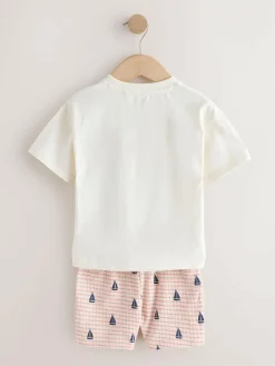 Online Next Short Sleeve T-Shirt and Shorts Set (3mths-7yrs) White Boat Embroidery