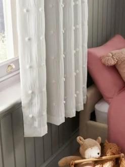 Online Next Bobble Pom Eyelet Blackout Curtains White