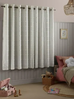 Online Next Bobble Pom Eyelet Blackout Curtains White