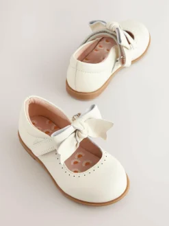Hot Next Bow Leather Touch Fastening Shoes White
