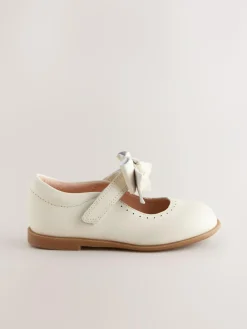 Hot Next Bow Leather Touch Fastening Shoes White