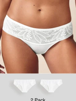 Clearance Next Brazilian Lace & Microfibre Knickers 2 Pack White