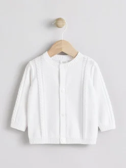 Next White Cable Knitted Baby Cardigan