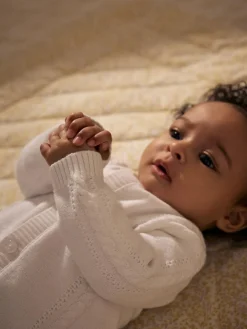Next White Cable Knitted Baby Cardigan