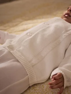 Next White Cable Knitted Baby Cardigan