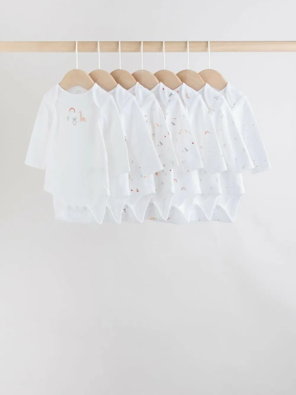 Next White Character 7 Pack Long Sleeve 100% Cotton Baby Bodysuits
