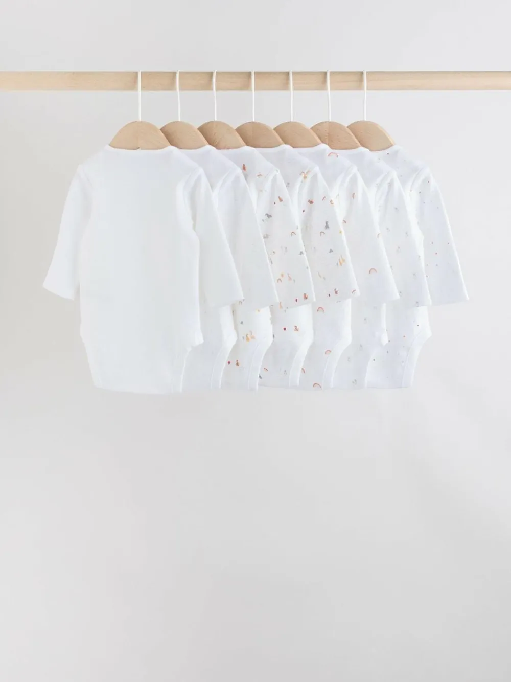 Next White Character 7 Pack Long Sleeve 100% Cotton Baby Bodysuits