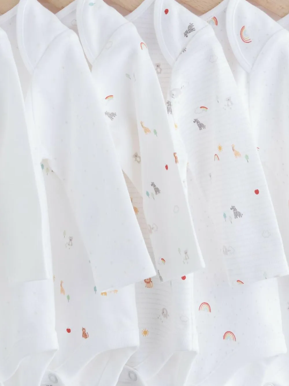 Next White Character 7 Pack Long Sleeve 100% Cotton Baby Bodysuits