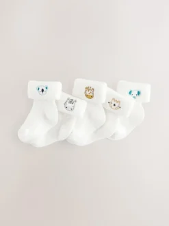 Clearance Next Embroidered Roll Top Socks 5 Pack (0mths-2yrs) White Character