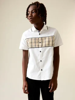 Next White Check Splice Short Sleeve Smart Shirt (3-16yrs)