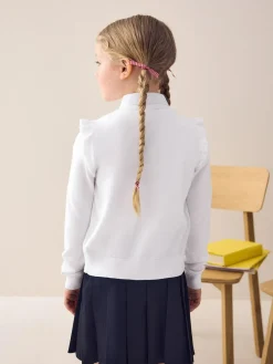 Best Next White Cotton Rich Frill Shoulder School Cardigan (3-16yrs)