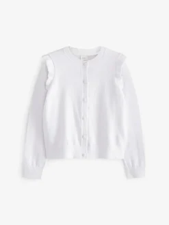 Best Next White Cotton Rich Frill Shoulder School Cardigan (3-16yrs)