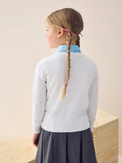 Outlet Next White Cotton Rich School V-Neck Cardigan (3-16yrs)