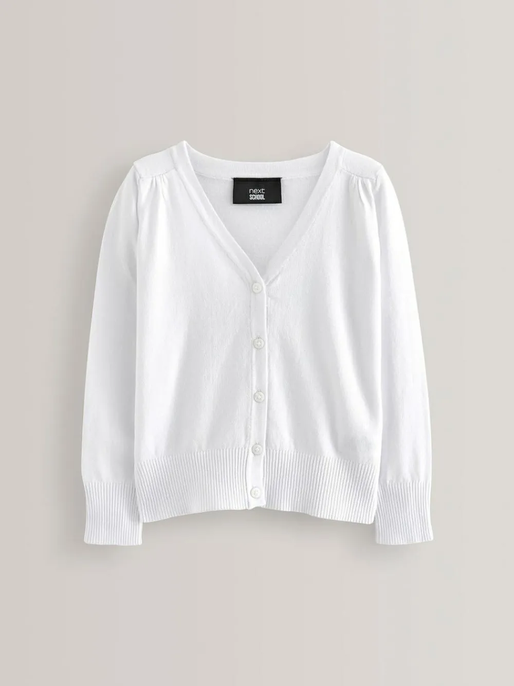 Outlet Next White Cotton Rich School V-Neck Cardigan (3-16yrs)