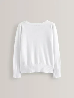 Outlet Next White Cotton Rich School V-Neck Cardigan (3-16yrs)