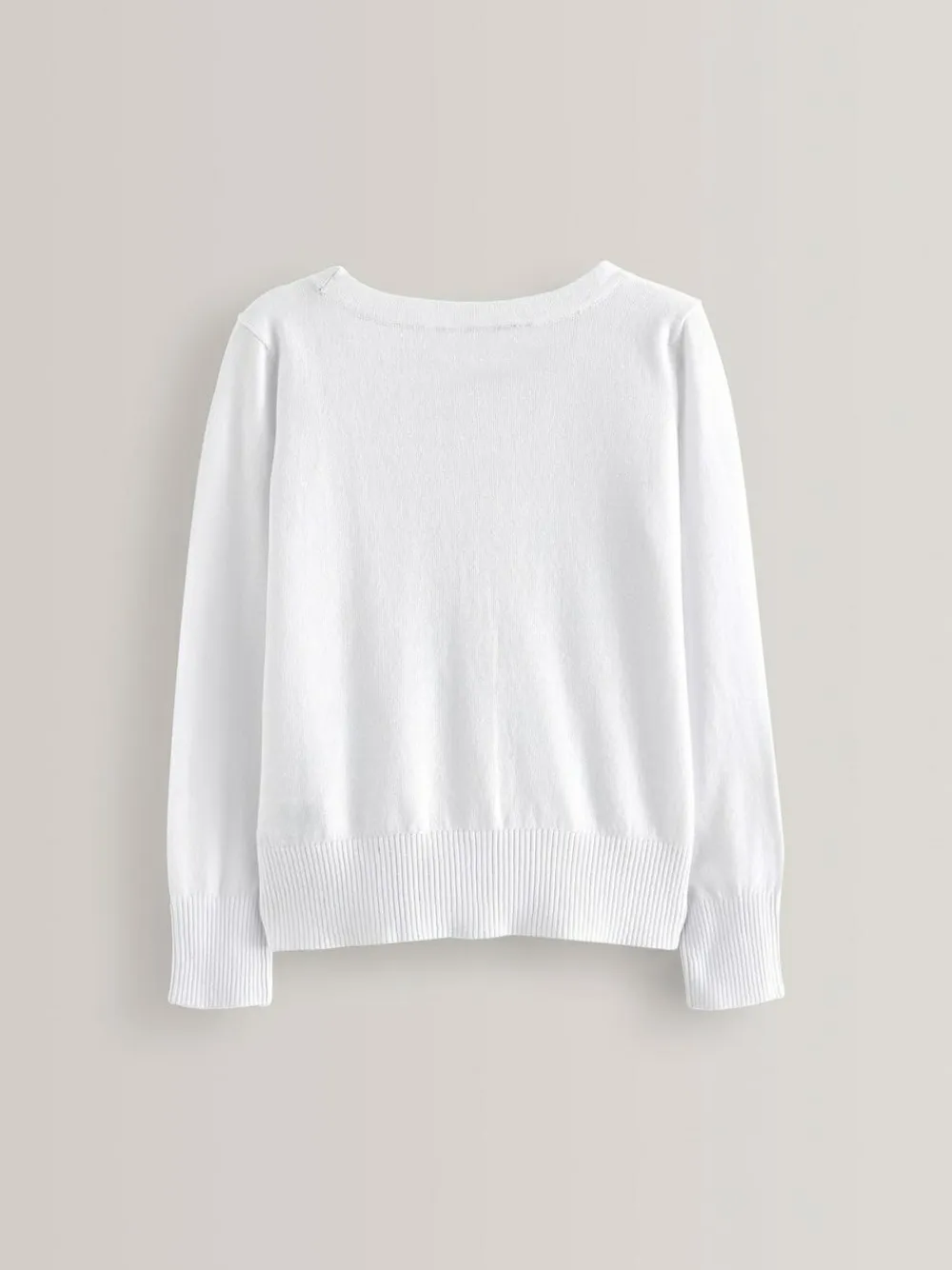 Outlet Next White Cotton Rich School V-Neck Cardigan (3-16yrs)