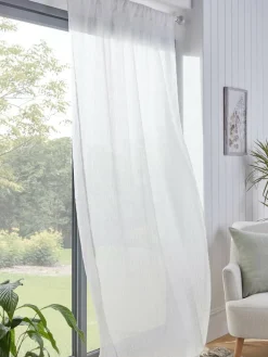 Next White Crinkle Slot Top Voile Unlined Sheer Panel Curtain^ Curtains & Blinds