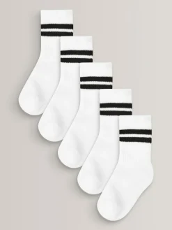 Next White Cushioned Footbed Cotton Rich Ribbed Tipped Socks 5 Pack^BOY Socks
