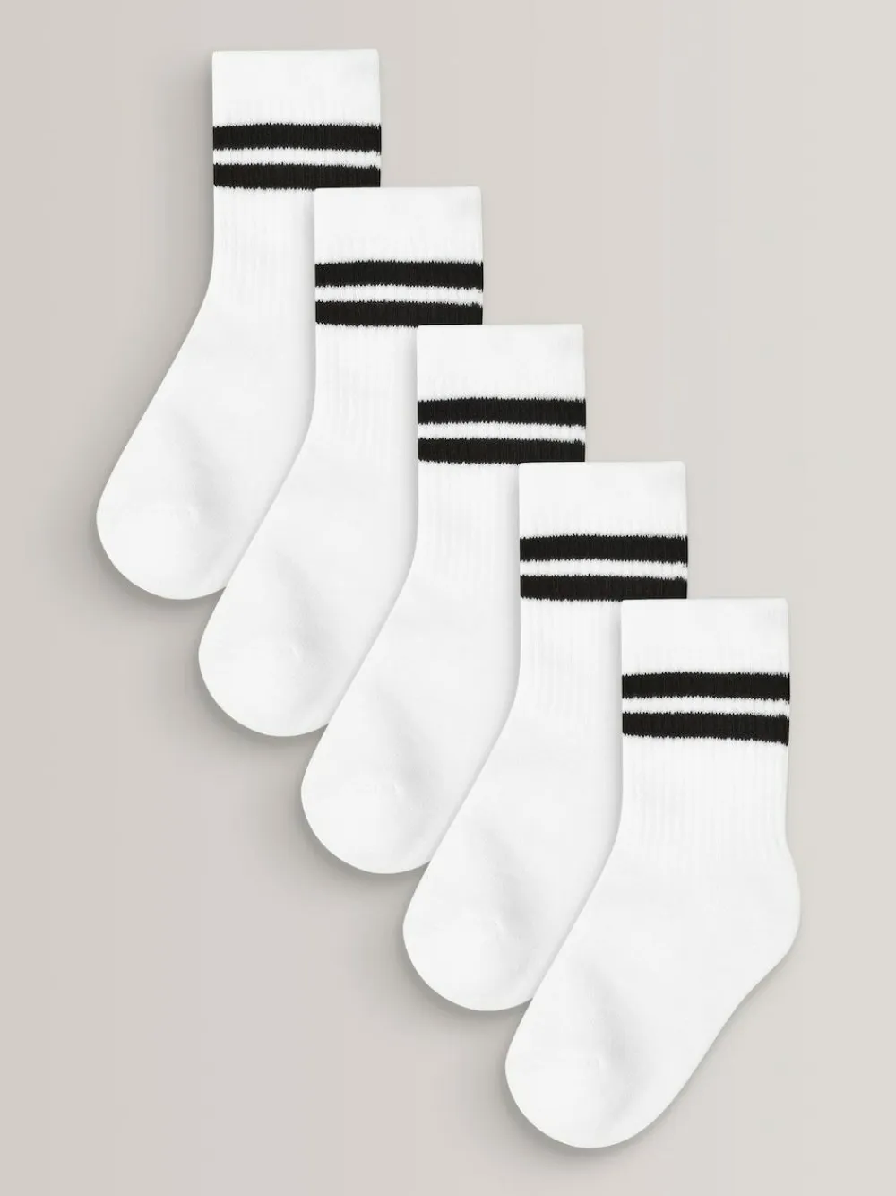 Next White Cushioned Footbed Cotton Rich Ribbed Tipped Socks 5 Pack^BOY Socks
