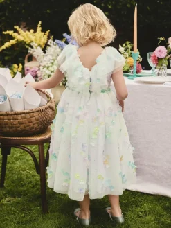 Next White 3D Flower Ruffle Mesh Occasion Dress (3-16yrs)^ Occasionwear