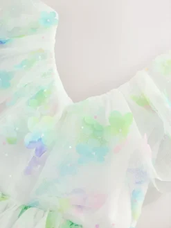 Next White 3D Flower Ruffle Mesh Occasion Dress (3-16yrs)^ Occasionwear