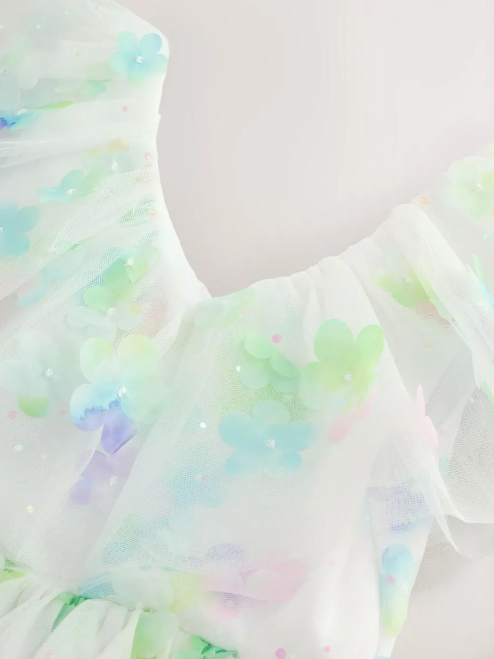 Next White 3D Flower Ruffle Mesh Occasion Dress (3-16yrs)^ Occasionwear