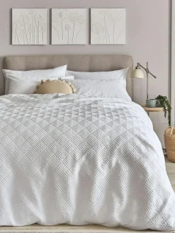 Next Embossed Geometric Duvet Cover And Pillowcase Set White