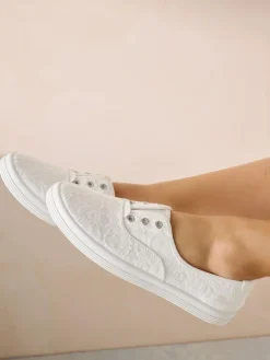 Next Embroidered Laceless Canvas Slip On Trainers^Women Sneakers