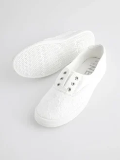 Next Embroidered Laceless Canvas Slip On Trainers^Women Sneakers