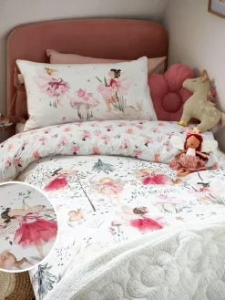 Outlet Next Printed Polycotton Duvet Cover and Pillowcase Bedding Set White Fairy Forest