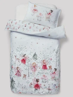 Outlet Next Printed Polycotton Duvet Cover and Pillowcase Bedding Set White Fairy Forest