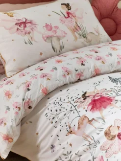 Outlet Next Printed Polycotton Duvet Cover and Pillowcase Bedding Set White Fairy Forest